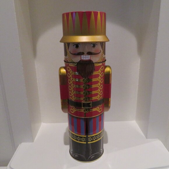Christmas Red Nutcracker Tin Can Silver Crane Co. Keepsake Gift Empty Container - Picture 1 of 14